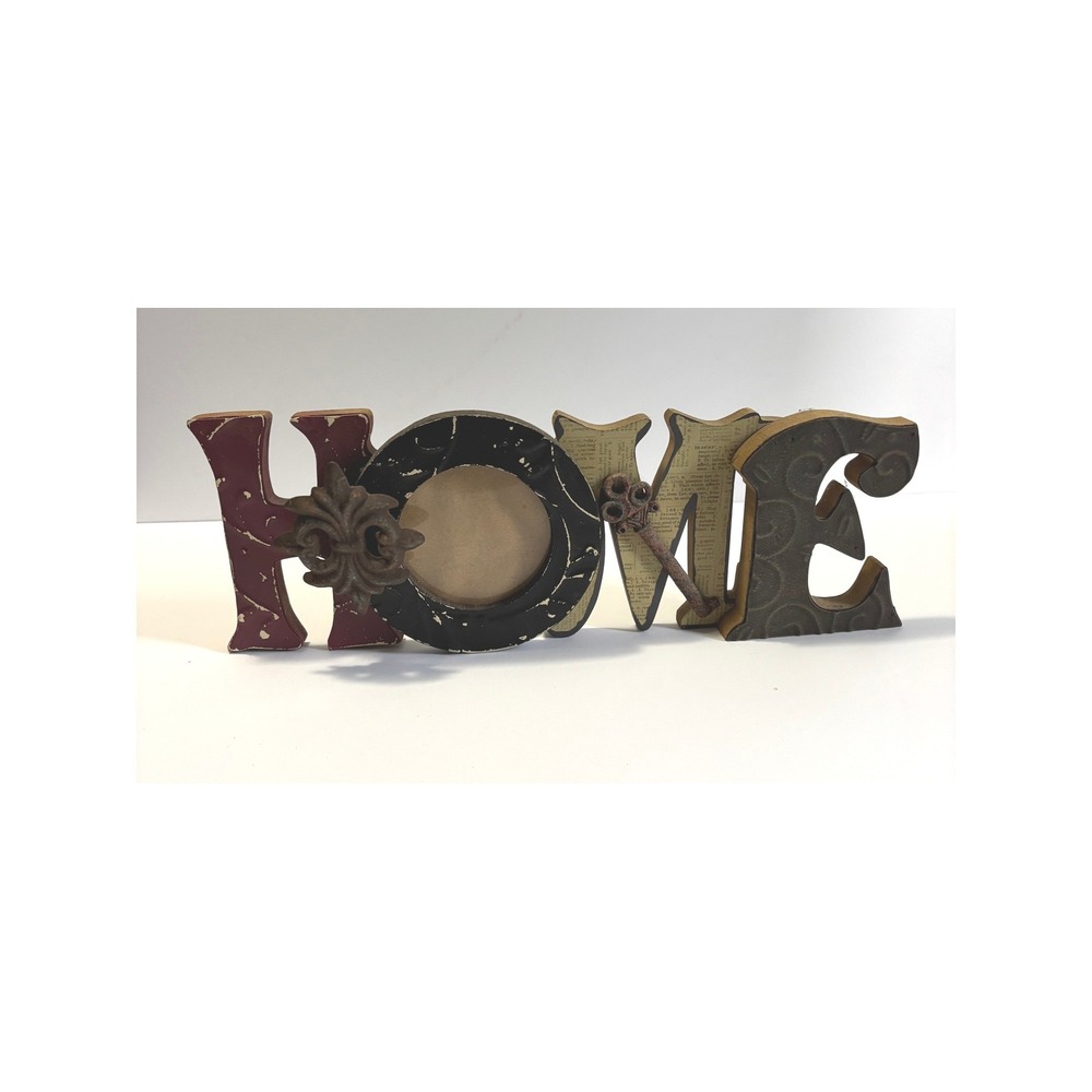 Honey & Me Rustic HOME Block Letter Sign Photo Frame Distressed Farmhouse E1221